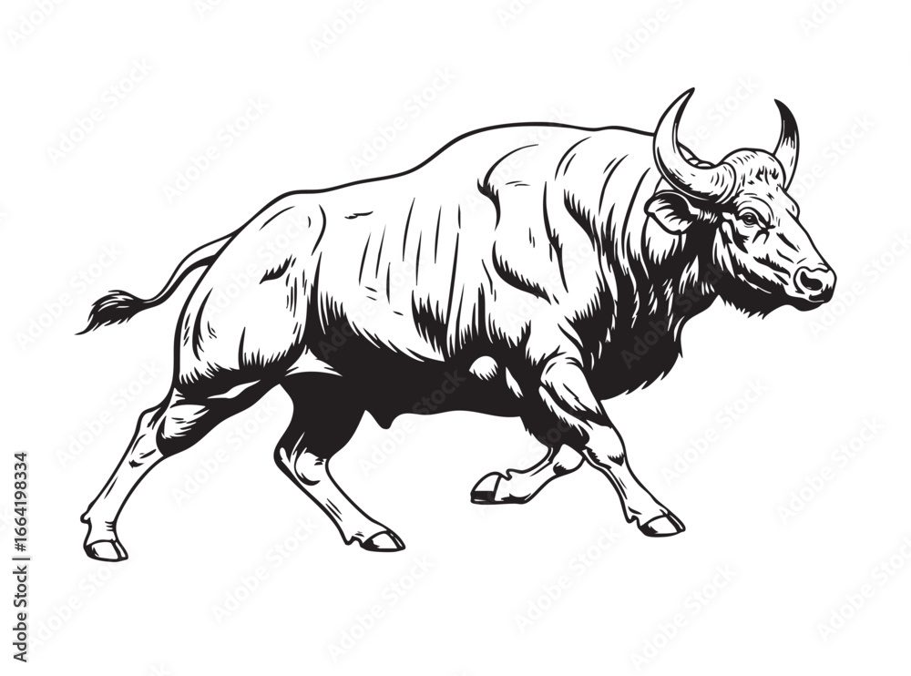 Fototapeta premium Powerful vector illustration of a charging bull, ideal for themes of strength and determination. Wildlife Animals.