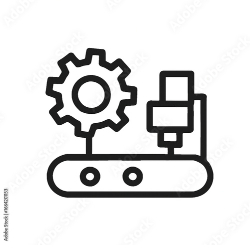 Industrial Automation Icon: An intricate graphic illustration presents a dynamic assembly line concept, highlighting the essence of process automation through the seamless integration of gears.
