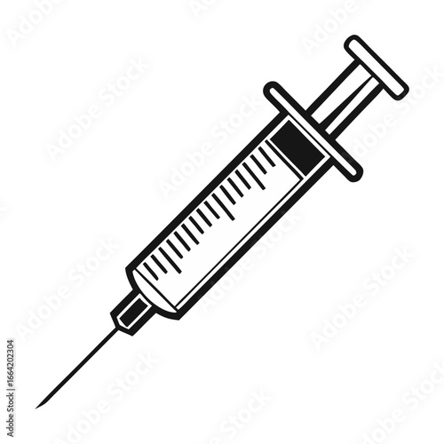 Medical syringe ready for injection, healthcare and vaccination concept
