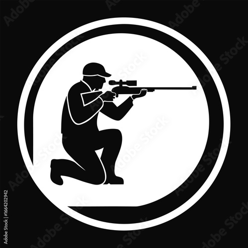 Silhouette of marksman aiming rifle, perfect for outdoor, hunting, and target themes