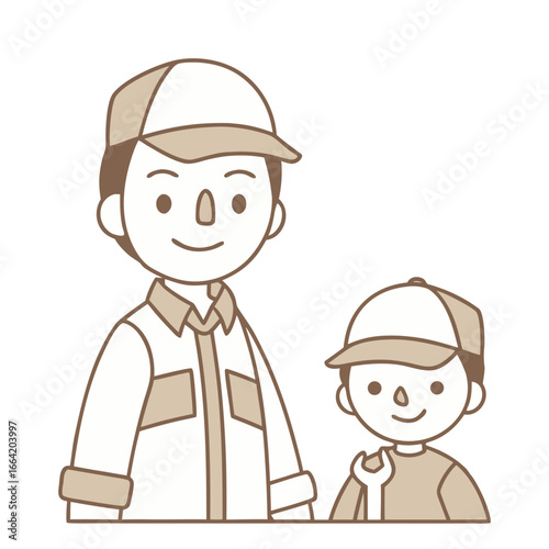 Father and son enjoying quality time fixing car with wrench together