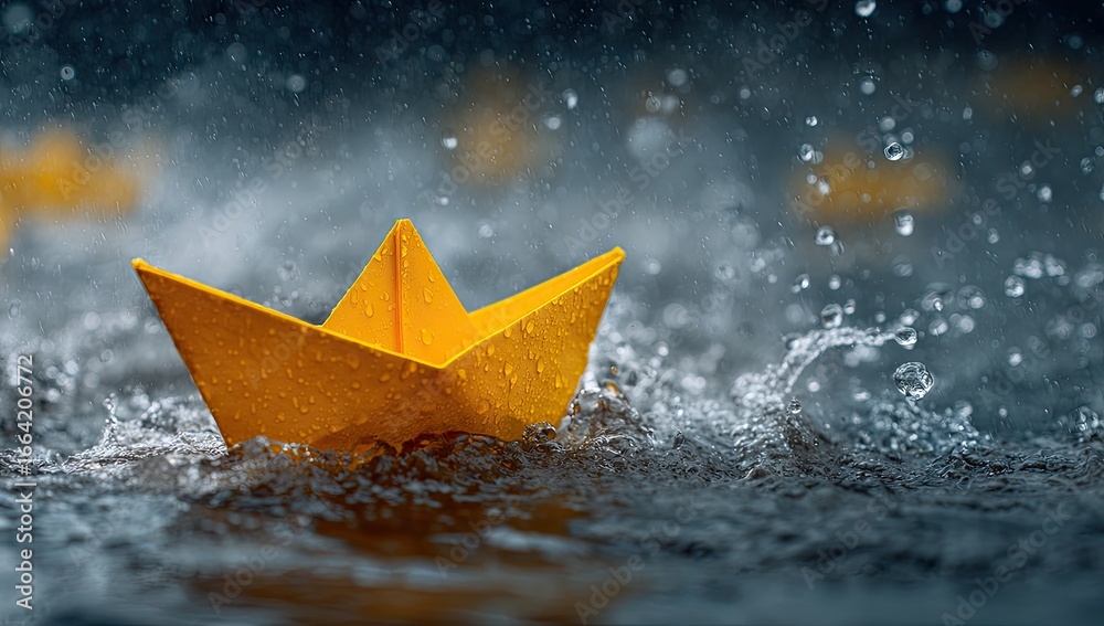 Obraz premium Paper boat in rain
