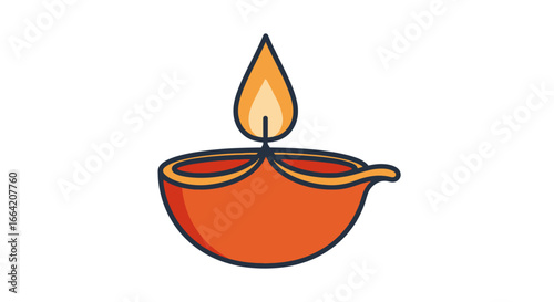 A colorful illustration of a traditional lit Diya, an Indian oil lamp for the Diwali festival.