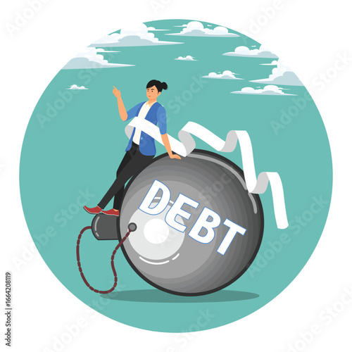 Debt problem concept, overspending mistake causing debt burden.
