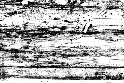 High contrast illustration of rustic wooden planks with a distressed grunge effect. Features scratches, cracks, and weathered details, perfect for vintage, retro, and abstract design backgrounds.
