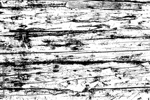 High contrast illustration of rustic wooden planks with a distressed grunge effect. Features scratches, cracks, and weathered details, perfect for vintage, retro, and abstract design backgrounds.