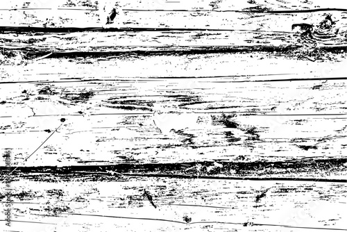 High contrast illustration of rustic wooden planks with a distressed grunge effect. Features scratches, cracks, and weathered details, perfect for vintage, retro, and abstract design backgrounds.