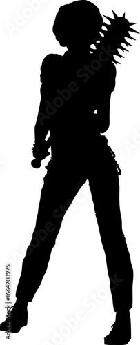 Abstract silhouette of a confident woman standing with a large spiked bat. The powerful pose and weapon detail create a strong, edgy, and rebellious visual for bold design concepts.