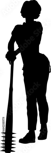 Abstract silhouette of a confident woman standing with a large spiked bat. The powerful pose and weapon detail create a strong, edgy, and rebellious visual for bold design concepts.