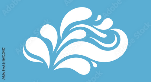 Abstract illustration of stylized white water splashes or waves against a light blue background.