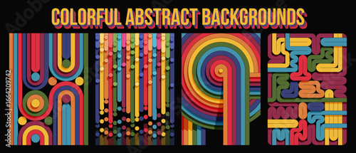 Colorful Abstract Background Set, 1980s Colors Vector Templates for Posters, Covers, Illustrations