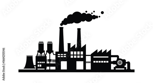 Industrial factory complex with smokestacks and pollution