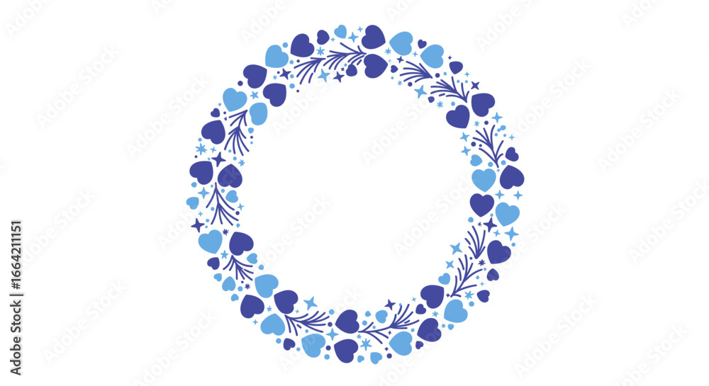 Obraz premium Blue heart wreath circular design with floral accents for decorative use