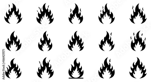 Variety of flame silhouettes in different styles for creative designs