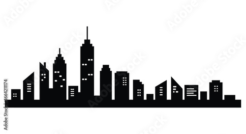 City skyline with tall buildings and skyscrapers in black silhouette