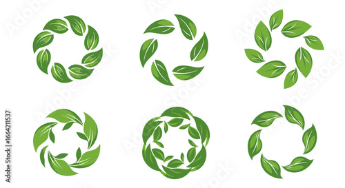 Set of green leaf circular designs for eco-friendly branding
