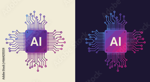 Futuristic ai chip design featuring abstract circuit on light and dark backgrounds
