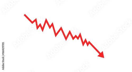 Red zigzag line graph with downward arrow indicating decline and loss