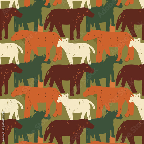 Seamless Pattern, Colorful animal pattern featuring horses in brown, green, orange, and white hues Stock royalty free image.