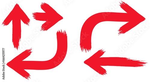 Red brush stroke arrows on white background