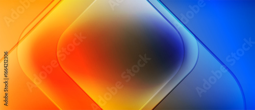 Abstract geometric design. Warm colors blend into cool tones. Smooth gradients create dynamic visual effect. Modern, vibrant composition.