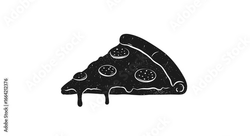 Rustic black and white pizza slice with melting cheese