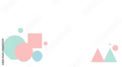 Minimalist geometric shapes in pastel shades on white background