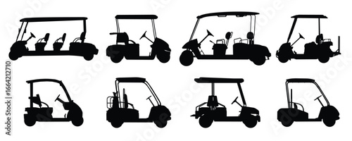 Golf cart silhouettes vector illustration set 