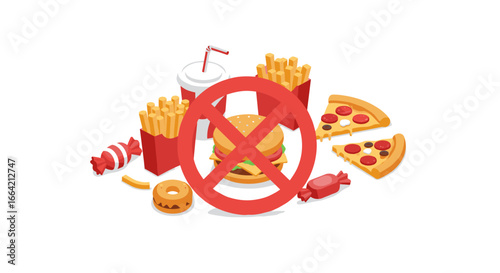 No fast food: healthy eating concept with junk food prohibition