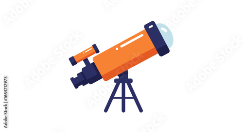 Colorful telescope on tripod for exploring astronomy and space in flat style