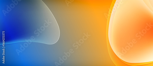 Abstract gradients blend blue, beige, orange hues. Smooth curves create dynamic visual separation. Minimalist design evokes warmth, energy.