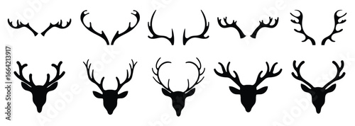set of antlers vector illustration collection of black deer