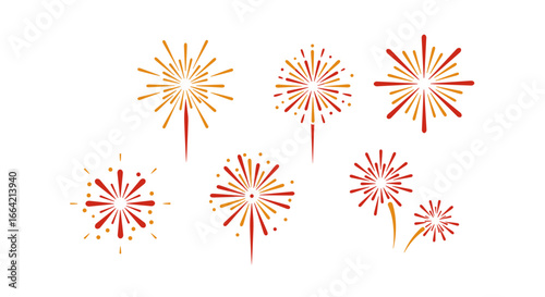 Colorful exploding fireworks on white background