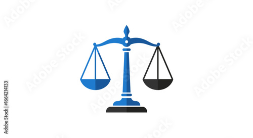 Balanced justice concept with blue and black scale symbolizing legal fairness