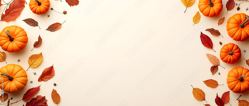Fototapeta premium Autumn background with pumpkins and leaves for thanksgiving holiday art