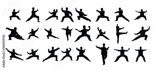 set of Kungfu wushu tai chi silhouettes