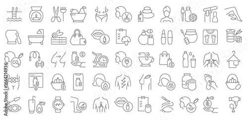 Set of linear icons of Health and Beauty