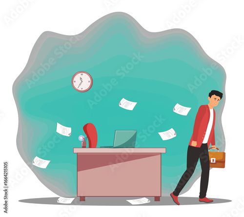 Out of office notice message. Employee Leaving Office with Briefcase Depicting Work Life Balance.
