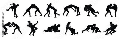 women s wrestling sport silhouettes illustration set