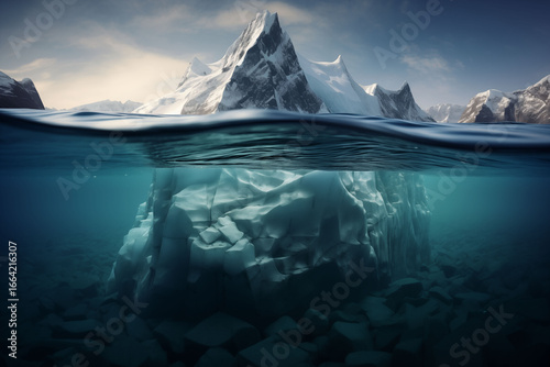 Icebergs that are both underwater and partially above water