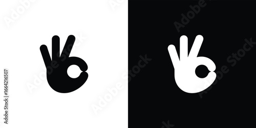 Hand Gesture Okay Sign in Black and White Isolated Over Symmetrical Background