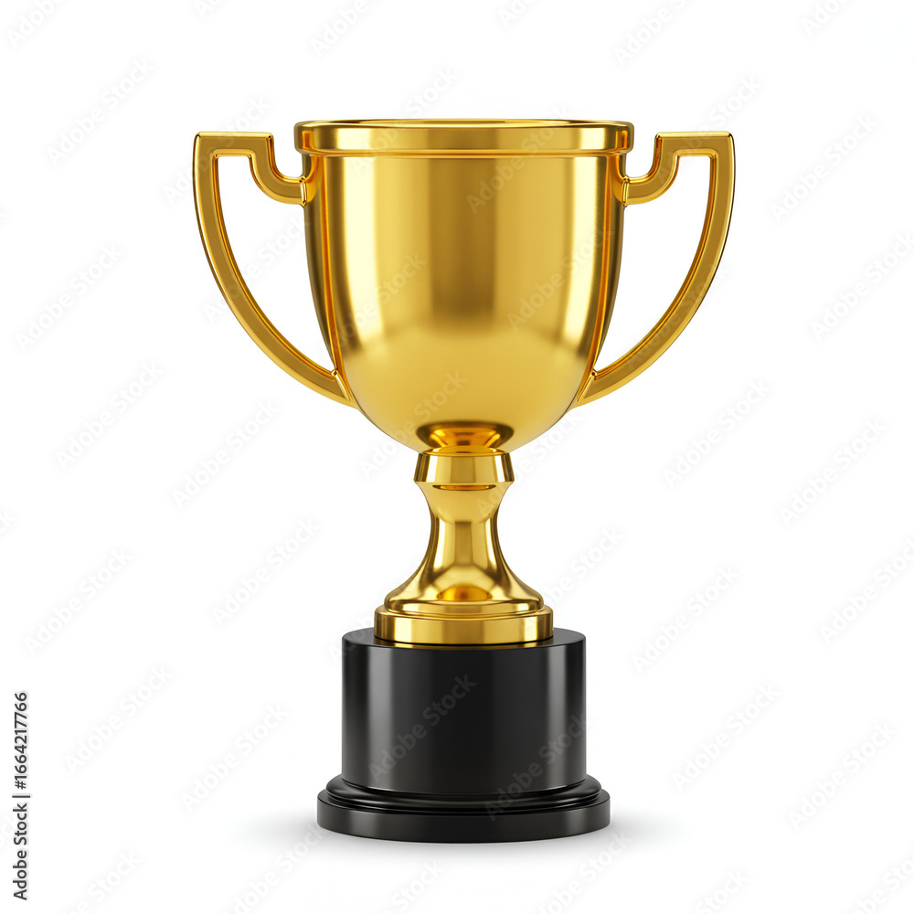 Golden trophy cup with handles showing victory and achievement success Golden trophy cup with handles showing victory and achievement success