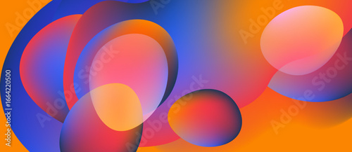 Abstract composition featuring overlapping colorful circles. Gradient hues blend orange, blue, pink creating dynamic visual effect. Smooth transitions dominate.