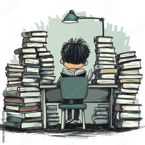 Cartoon stick drawing conceptual illustration of man or businessman thinking about problem with question mark as his shadow