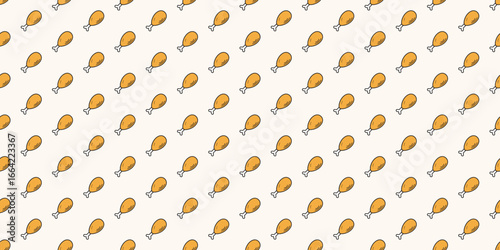 Seamless chicken drumstick pattern vector illustration, cartoon roasted meat texture, repeating fast food background for restaurant menu, packaging, fabric, wrapping paper, wallpaper