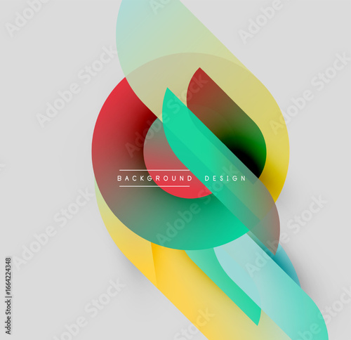 Abstract colorful shapes overlap. Modern design features vibrant hues, smooth gradients, dynamic composition. Minimalist background enhances visual impact.