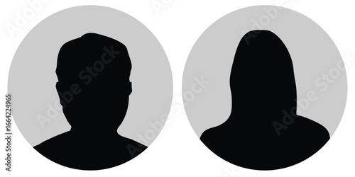Simple Gray Avatar Icons Representing Male And Female Profiles.
