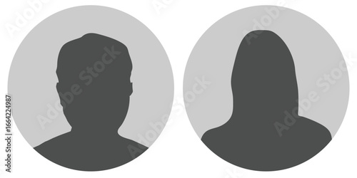 Simple Gray Avatar Icons Representing Male And Female Profiles.