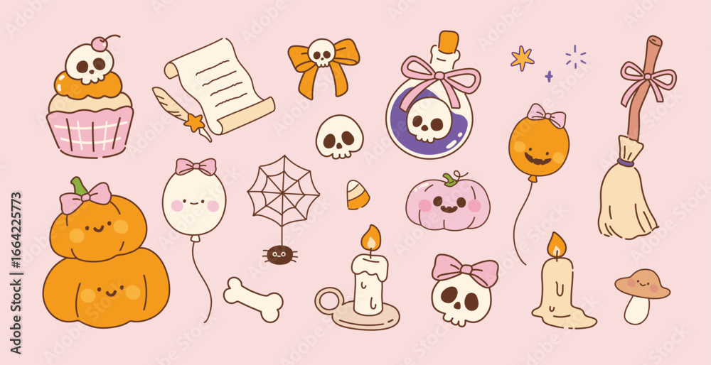 Fototapeta premium Set of Cute Halloween Decor.Vector Illustration.