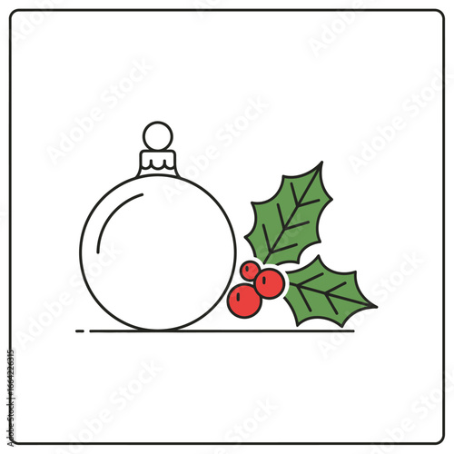 Christmas Vector Illustration with Bauble Holly Berries in Minimalist Style Green Red White Colors Holiday Vector Design